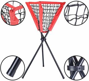 Portable Batting Movable Baseball & Softball Practice Ball Caddy Stands Foldable Pyramid Net Stand Training Softball Tennis Ball - red