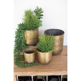 Set Of Four Metal Aged Brass Flower Pots