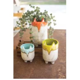 Set Of Three Ceramic Fox Planters