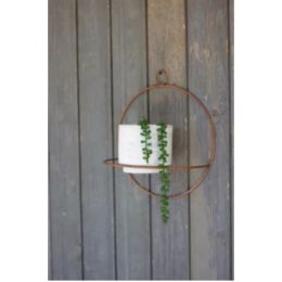 White-Washed Clay Pot W Copper Finish Circular Wall Sconce