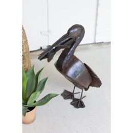 Rustic Recycled Metal Pelican With Fish