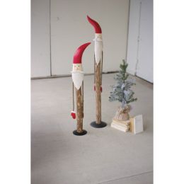 Set Of Two Wood And Painted Metal Santas