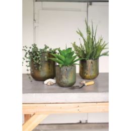 Set Of Three Rustic Verdigris Iron Planters