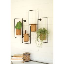 Metal Wall Rack With Four Wooden Planters