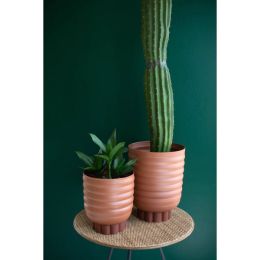 Set Of Two Painted Ribbed Metal Planters